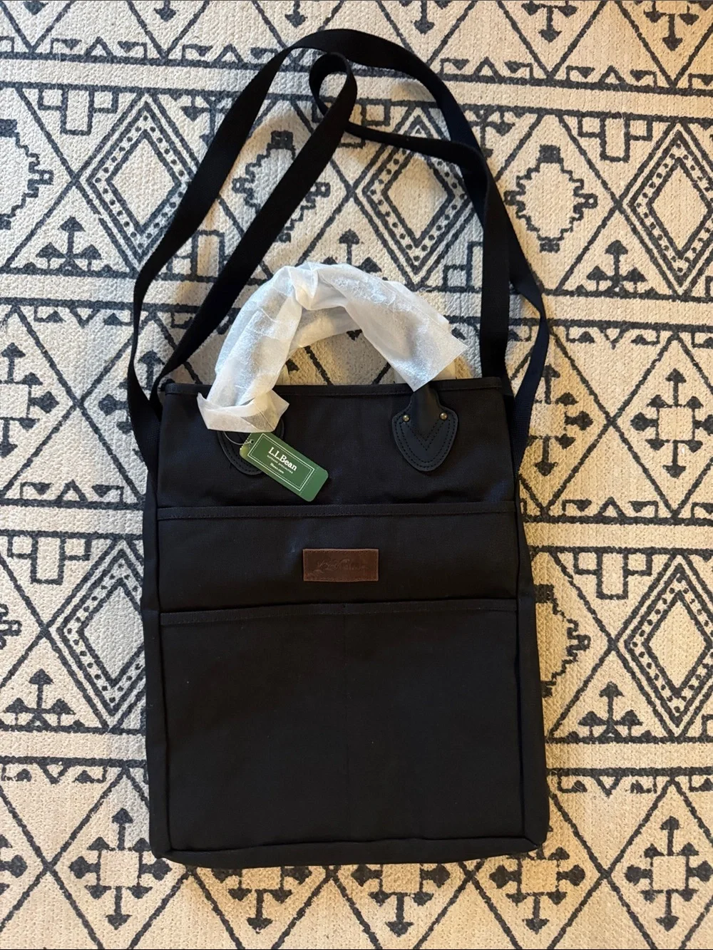 L.L. Bean Stonington Unisex Black Canvas Laptop Shoulder Bag NWT